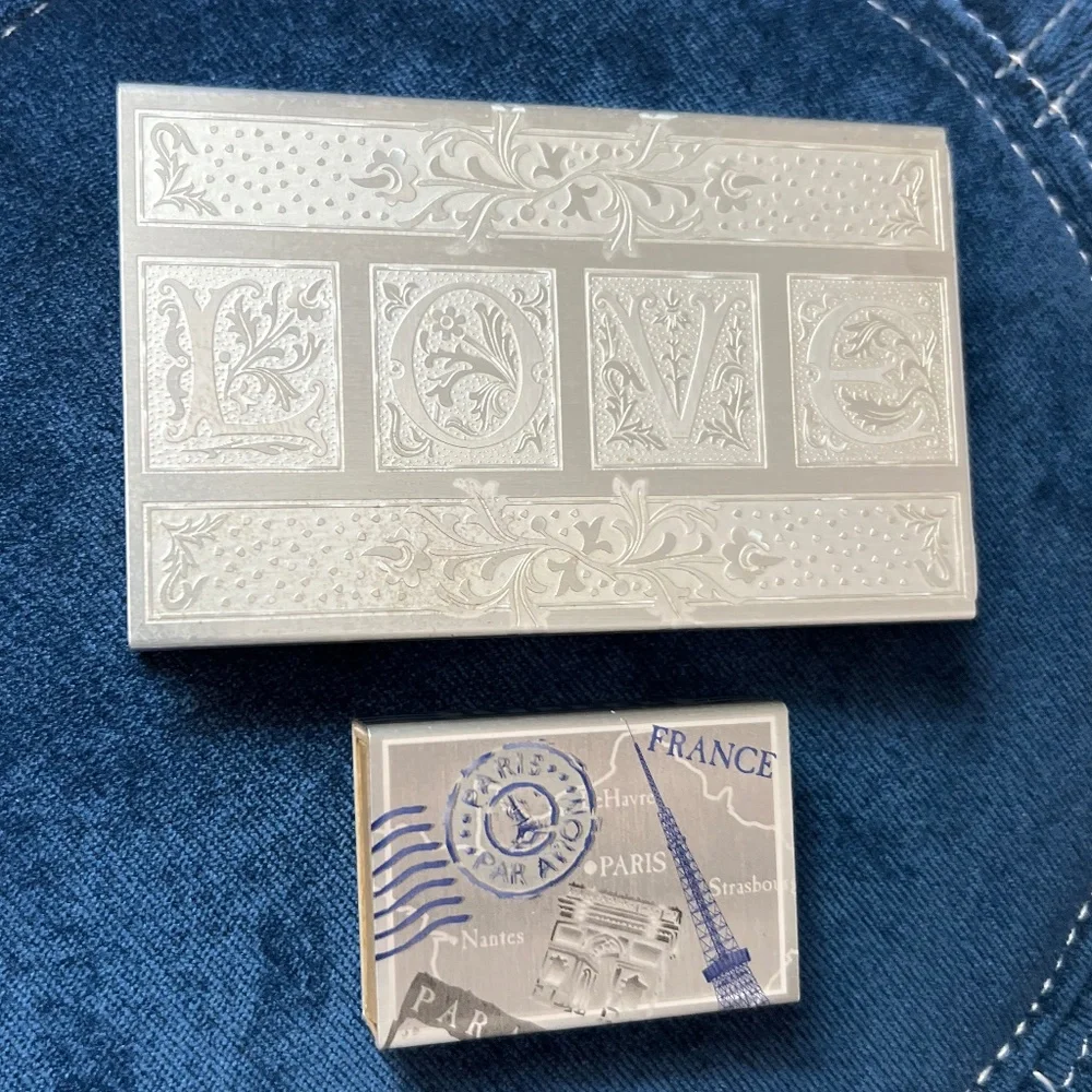 Lovers only! Set of two embossed aluminum matchbox cases. Great gift!
